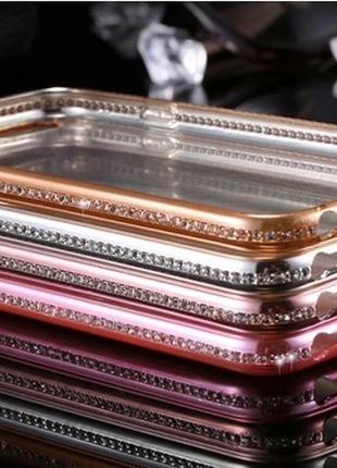 Рожевий силіконовий чохол з золотими обідками і камінцями swarovski для iphone 7 і iphone 8 (4.7)9 фото