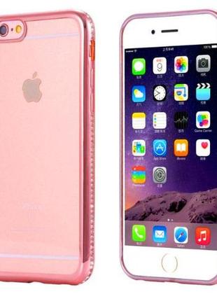 Розовый силиконовый чехол с золотыми ободками и камушками swarovski для iphone 7 и iphone 8 (4.7)