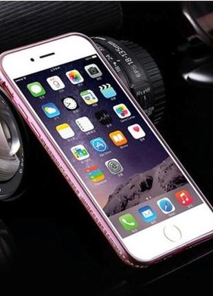 Рожевий силіконовий чохол з золотими обідками і камінцями swarovski для iphone 7 і iphone 8 (4.7)6 фото