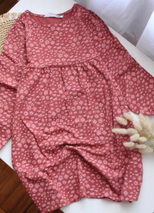 Качественное хлопковое платье с объемными рукавами в цветочный принт h&amp;m 7-8 лет1 фото