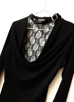 Moom бренд кофточка кроп стрейч нарядная чёрная с кружевной спинкой горловина качели женская 44-464 фото
