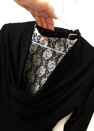 Moom бренд кофточка кроп стрейч нарядная чёрная с кружевной спинкой горловина качели женская 44-466 фото