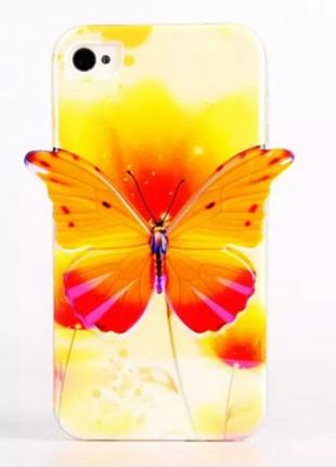 Силиконовый чехол желтая бабочка для iphone 4/4s
