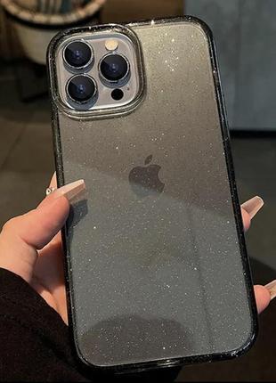 Силіконовий прозоро-сірий чохол для iphone 13pro max з блискітками