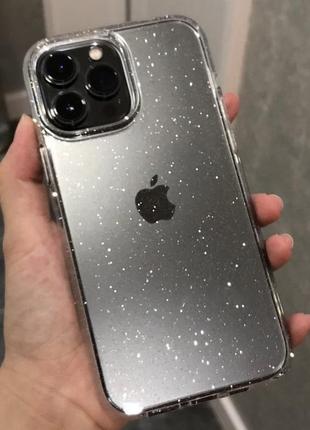 Силиконовый прозрачно-серый чехол для iphone 13pro max с блестками2 фото