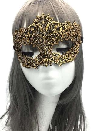 Красива ажурна маска двустороння кружево мереживо золото антік черна карнавал вечірка2 фото