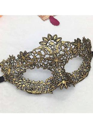 Красива ажурна маска двустороння кружево мереживо золото антік черна карнавал вечірка1 фото