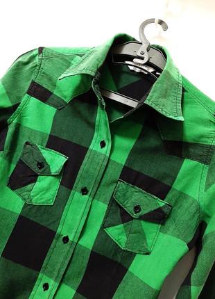 Topshop брендовая рубашка в клетку чёрная/зелёная длинные рукава хлопок женская 42-44-463 фото