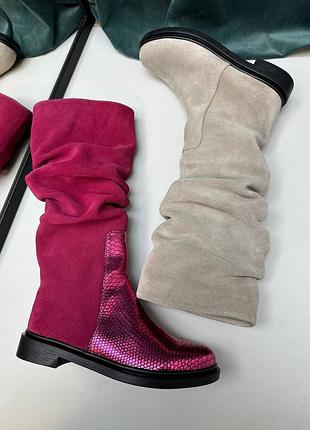 Сапоги из натуральной итальянской кожи и замши женские