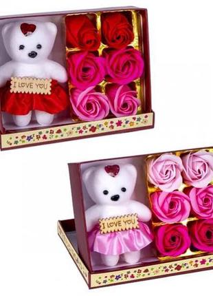 Подарочный набор 3 в 1 мишка с розами