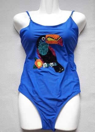 Мегаклассный слитный купальник принт тукан из паеток primark