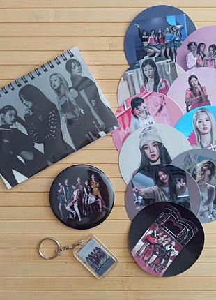 Комплект джі-айдиль (g)i-dle блокнот + значок 7,5 см + стікері 10 шт.+брелок кк-239
