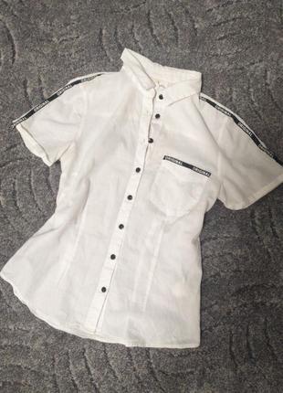Рубашка белая легкая  летняя с лампасами2 фото