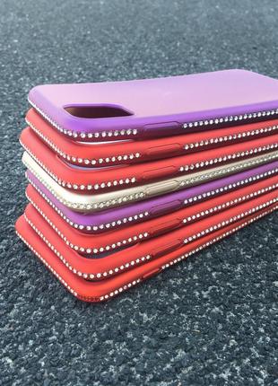 Фиолетовый мягкий чехол с камнями сваровски для iphone 11pro5 фото