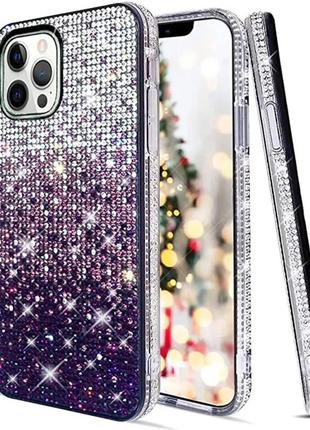 Силіконовий чохол срібно-фіолетовий для iphone 13pro max 6.7 дюйма з камінцями сваровскі1 фото