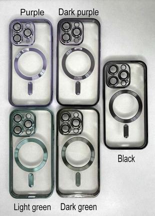 Прозрачно-чорний чехол для iphone 15 pro magsafe та захистом на камеру4 фото