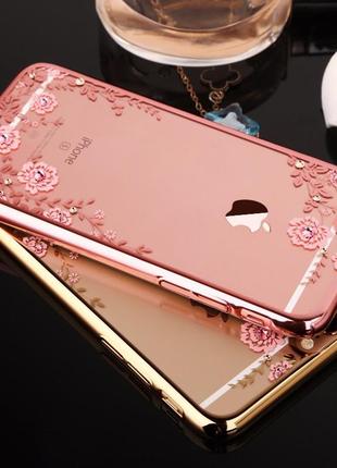 Рожевий силіконовий чохол-накладка з камінцями сваровскі для iphone 7 і iphone 8 (4.7")3 фото