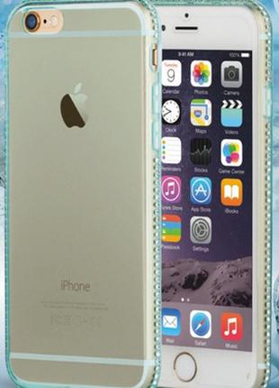 Блакитний силіконовий чохол з камінням сваровські для iphone 6