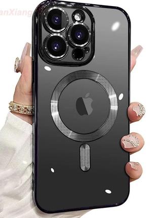Прозоро-чорний чохол для iphone 11 pro max magsafe і захистом на камеру1 фото