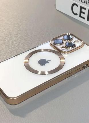 Прозрачно-золотой чехол и стеклом на камеру для iphone 12pro6 фото