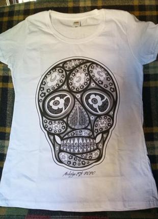 Футболка fruit of the loom в стилі sugar skull дизайнерська2 фото