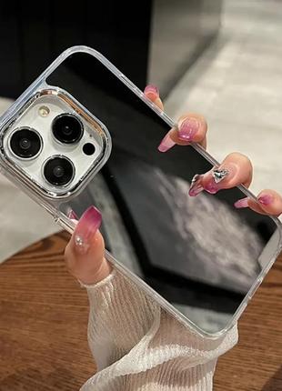 Зеркальный серебряный силиконовый чехол iphone 14pro