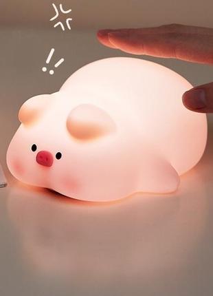 Ночник силиконовый розовая свинка светильник pink pig sleep аккумуляторный3 фото