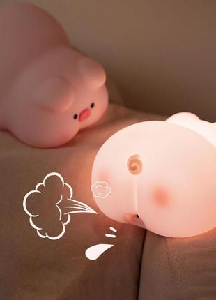 Ночник силиконовый розовая свинка светильник pink pig sleep аккумуляторный2 фото