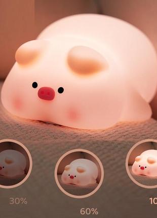 Ночник силиконовый розовая свинка светильник pink pig sleep аккумуляторный