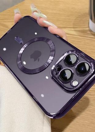 Прозрачно-фіолетовий чехол и стеклом на камеру для iphone 12 pro max3 фото