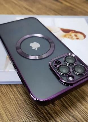Прозрачно-фіолетовий чехол и стеклом на камеру для iphone 12 pro max5 фото