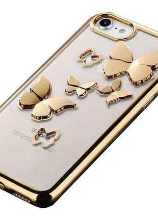Золотистый чехол с рельефным тиснением бабочки для iphone 7 и iphone 8 (4.7")