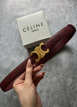 Вишневый бордовый кожаный женский ремень в стиле celine