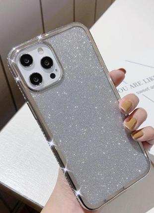 Силіконовий чохол c камінням swarovski для iphone 12pro max срібний