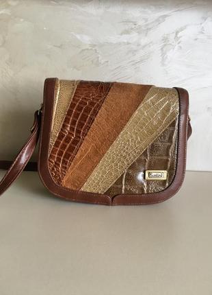 Кожаная сумка кросс боди винтаж бренд eveline chanel fendi gucci dkny8 фото