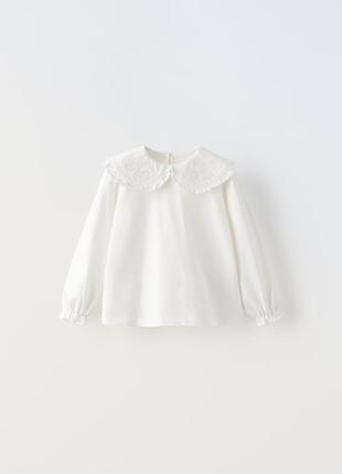 Оверсайз блуза zara с вышивкой и воротником рубашка вышита с воротничком1 фото