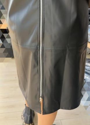 Комплект костюм, платье платье - трапеция из эко кожи + гольф сетка