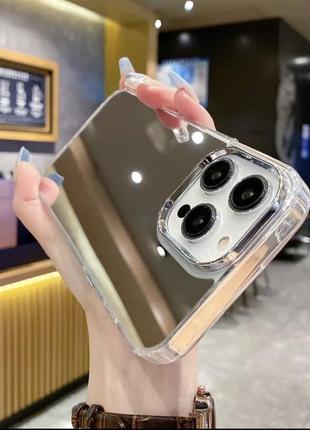Зеркальный золотой силиконовый чехол iphone 15pro противоударный