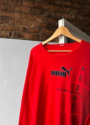 Puma for a new challenge vintage 90s red long sleeve shirt center logo винтажный лонгслив, футболка2 фото