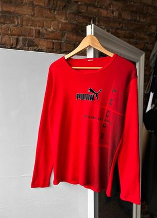 Puma for a new challenge vintage 90s red long sleeve shirt center logo винтажный лонгслив, футболка1 фото
