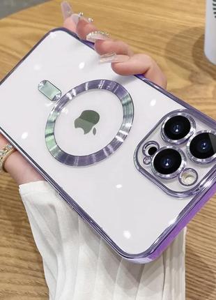 Прозрачно-фиолетовый чехол magsafe и защитой на камеру для iphone 13 pro max2 фото