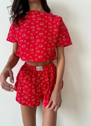 Милая пижамка в сердечки ❤️ домашняя пижама ❤️ подарок ко дню влюбленных ❤️ красная пижама ❤️ пижама с шортиками4 фото