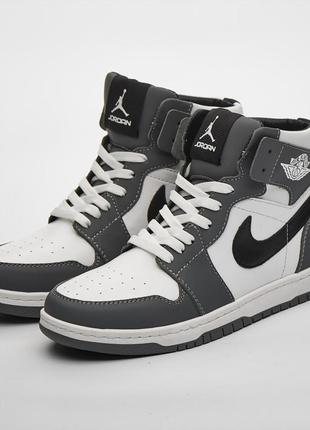 Дитячі сіро-білі високі кросівки-хайтопи на хлопчика,весняні,осінні,шкіряні/натуральна шкіра