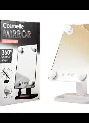Компактное зеркало с подсветкой для макияжа mch cosmetie mirror 360 rotation angel с led подсветкой для дома