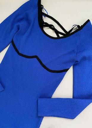Розкішна приталена сукня  рубчик насиченого синього кольору10 фото