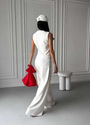 Костюм, черный белый, жилетка + широкие брюки палаццо