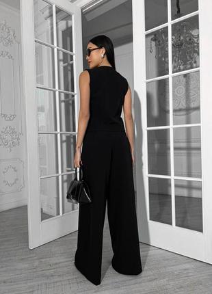 Костюм, черный белый, жилетка + широкие брюки палаццо