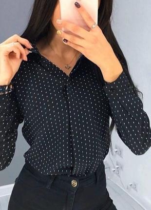 Женская весенняя блузка в горошек из ткани софт размеры 42-52