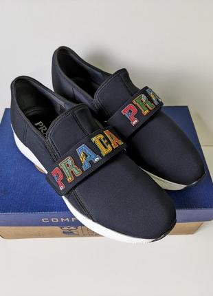 ❗️❗️❗️кросівки prada navy blue neoprene multicolor logo strap slip-on sneakers 41 р.