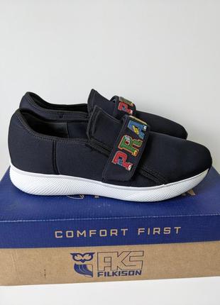 ❗️❗️❗️кроссовки prada navy blue neoprene multicolor logo strap slip-on sneakers 41 г. оригинал4 фото